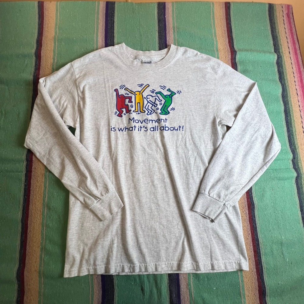 Keith Haring Art Graphic T-Shirt Mens L Gray Long Sleeve Movement Tee